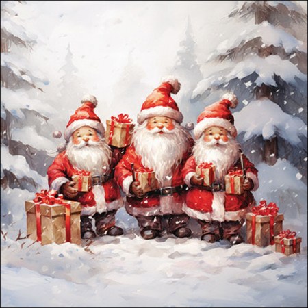 Χαρτοπετσέτα για decoupage με τρίδυμα Santa (Santa Triplets) (1 τεμ.).