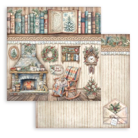 Χαρτί scrapbooking διπλής όψεως Stamperia The Owl's House Fireplace 30.5x30.5cm για decoupage, scrapbooking, mixed media.