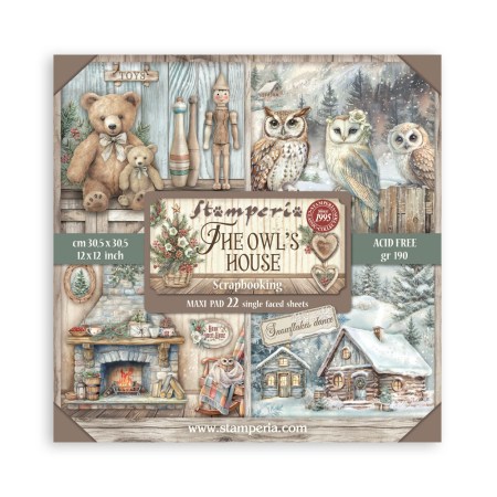 Σετ 22 χαρτιά scrapbooking Stamperia The Owl's House μονής όψης, 170gr, 31x31cm για decoupage, scrapbooking, mixed media.
