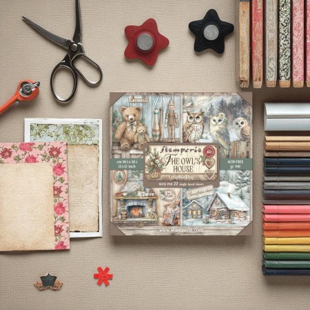 Σετ 22 χαρτιά scrapbooking Stamperia The Owl's House μονής όψης, 170gr, 31x31cm για decoupage, scrapbooking, mixed media.