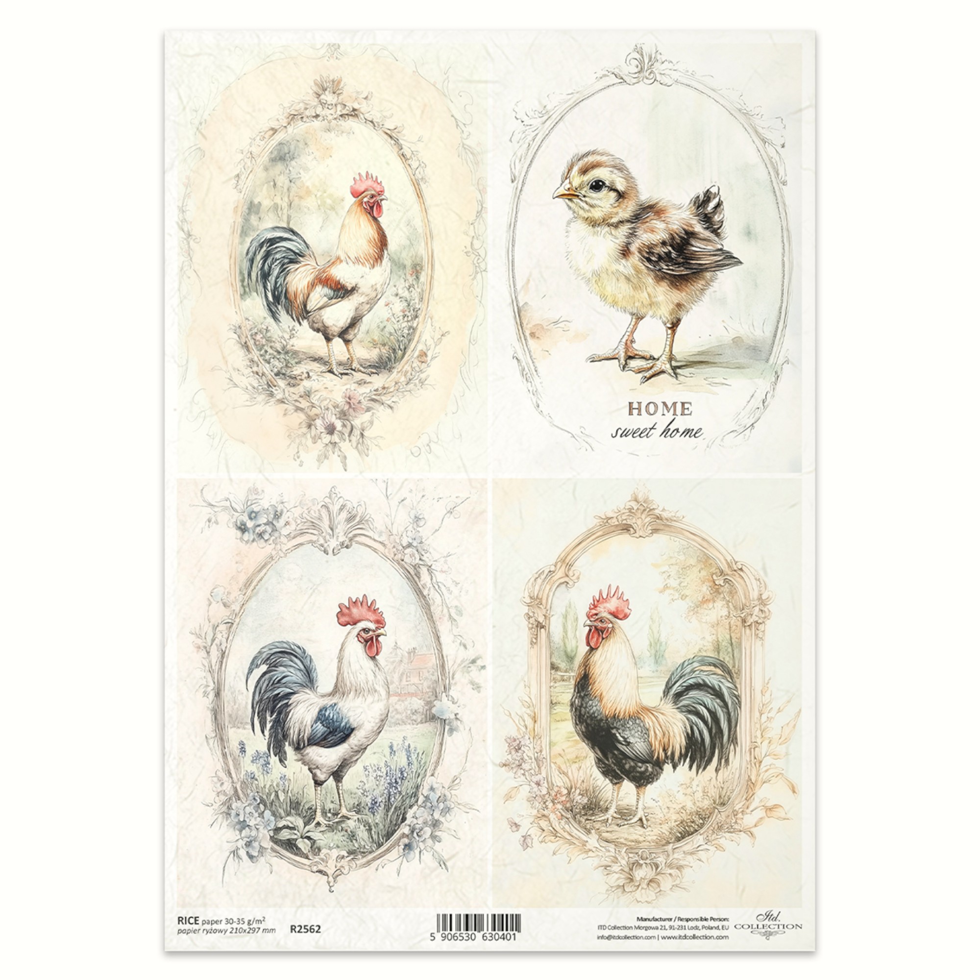 Ριζόχαρτο Decoupage – Vintage Κοκόρια & Κοτοπουλάκι A4