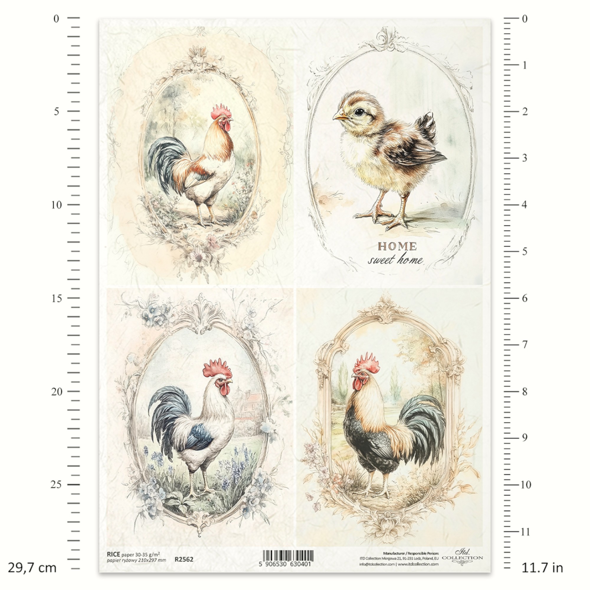 Ριζόχαρτο Decoupage – Vintage Κοκόρια & Κοτοπουλάκι A4