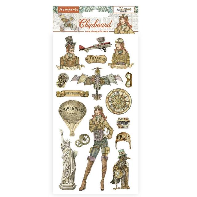 Διακοσμητικά chipboard έγχρωμα Sir Vagabond Aviator 30x15cm Stamperia