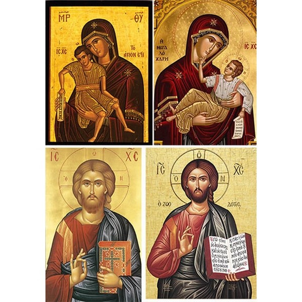 Ριζόχαρτο με αγιογραφίες της Παναγίας και Ιησού A3