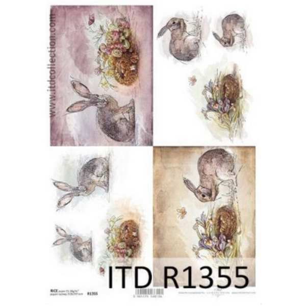 Ριζόχαρτο με Λαγούς και Λουλούδια ITD 21x29.7cm
