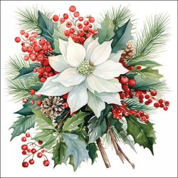 Χαρτοπετσέτα Χριστουγεννιάτικη Ponsettia Bouquet white - 1 τεμ.
