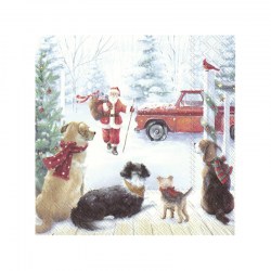 Χαρτοπετσέτα Χριστουγεννιάτικη σκυλάκια Άγιος Βασίλης - 1 τεμ.