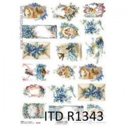 Ριζόχαρτο με μπλε λουλούδια και φιόγκους  ITD 21x29.7cm