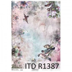 Ριζόχαρτο με πουλάκια και λουλούδια ITD 21x29.7cm
