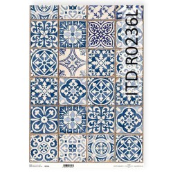 Ριζόχαρτο ITD R0236L A3 – Μπλε Πλακάκια για Decoupage | Xeirokamoto