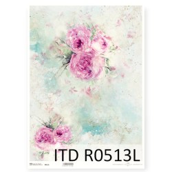 Ριζόχαρτο Decoupage A3 – Ακουαρέλα με Τριαντάφυλλα σε Παλέτα Ροζ & Τιρκουάζ ITD