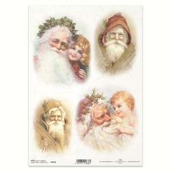 Ριζόχαρτο A4 – Vintage Άγιος Βασίλης & Παιδιά για Decoupage | ITD | Xeirokamoto