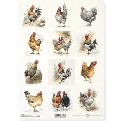 Ριζόχαρτο Decoupage  A4 – Αγροτικό με Κότες και Κόκορες