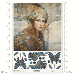 Ριζόχαρτο Decoupage A4 – Πορτρέτο σε Στυλ Klimt με Πεταλούδες & Κοσμήματα
