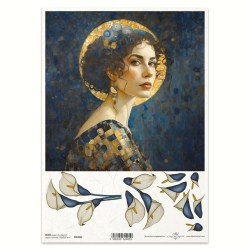 Ριζόχαρτο Decoupage A4 – Γυναίκα με Χρυσό Στεφάνι και Κρίνα σε Στυλ Klimt