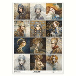 Ριζόχαρτο Decoupage A4 – 12 Πορτρέτα Γυναικών σε Στιλ Klimt