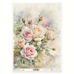 Ριζόχαρτο Decoupage A4 – Ανθοδέσμη Τριαντάφυλλα σε Ακουαρέλα