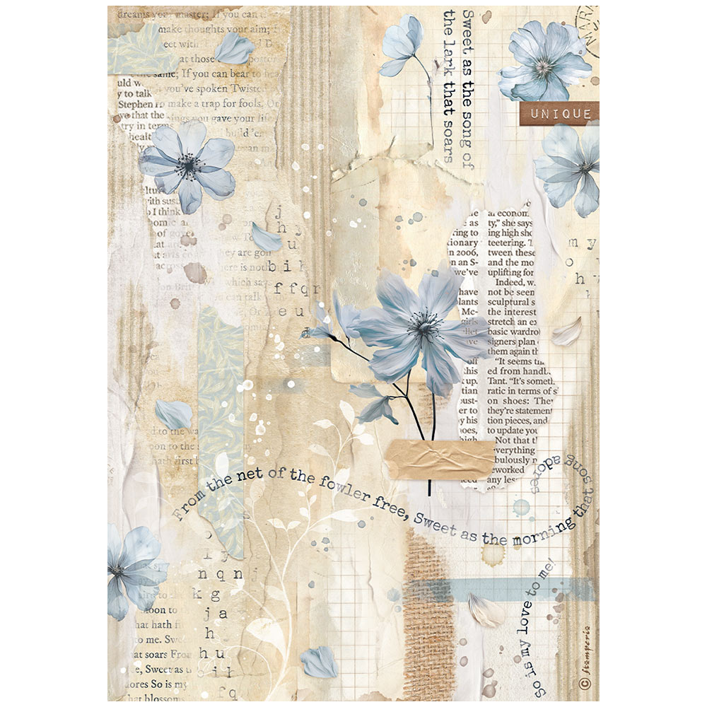 Ριζόχαρτο Create Happiness - Secret Diary Blue Flower A4 Stamperia