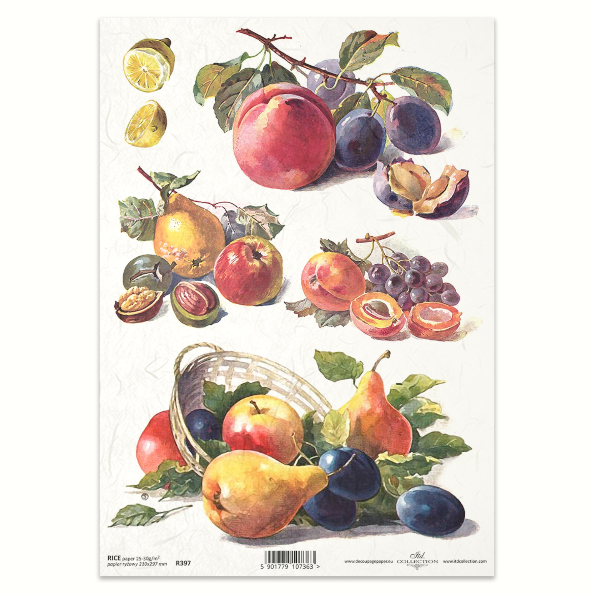 Ριζόχαρτο Decoupage A4 – Καλάθι & Φρούτα σε Ρεαλιστική Απεικόνιση ITD