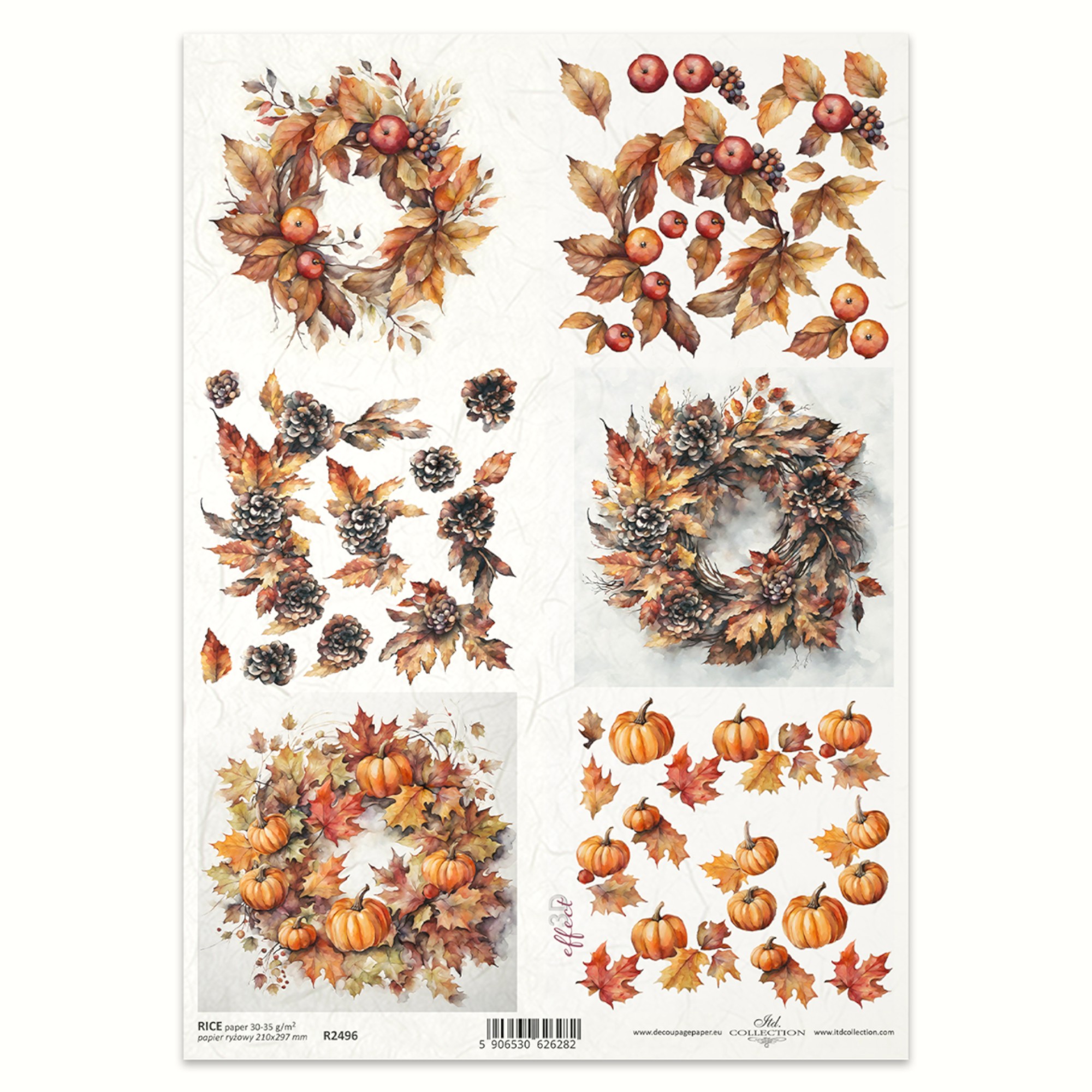 Ριζόχαρτο Decoupage A4 – Κολοκύθες & Στεφάνια Φθινοπώρου