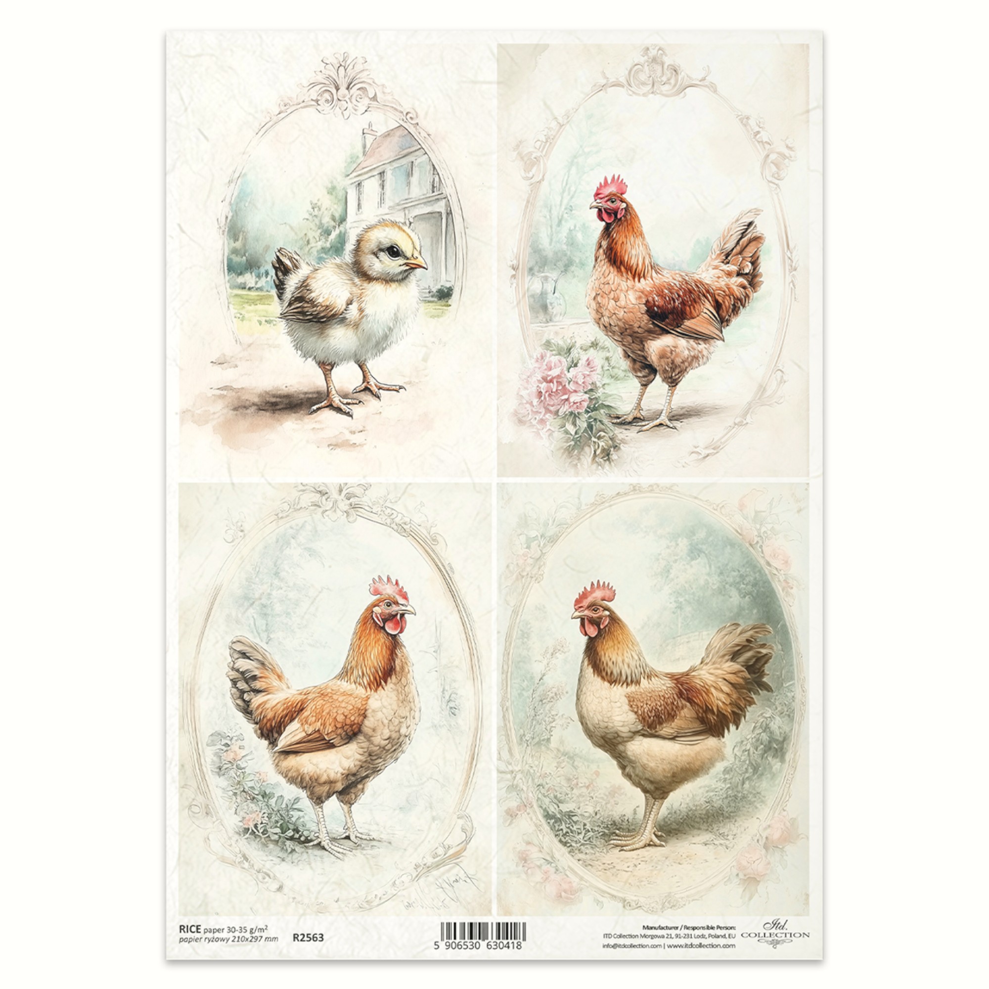 Ριζόχαρτο Decoupage – Vintage Κότες & Κοτοπουλάκι A4